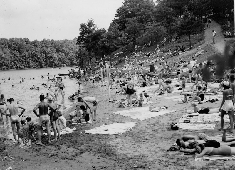 People at a lake