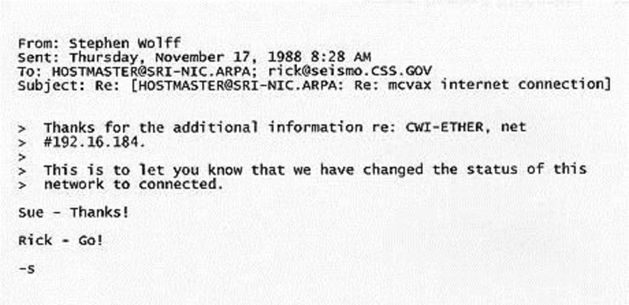 The "first email" about the starting of the open internet